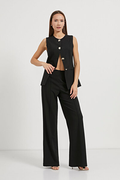 Arma Life Жіночі чорні штани-палаццо з блискавкою з боку