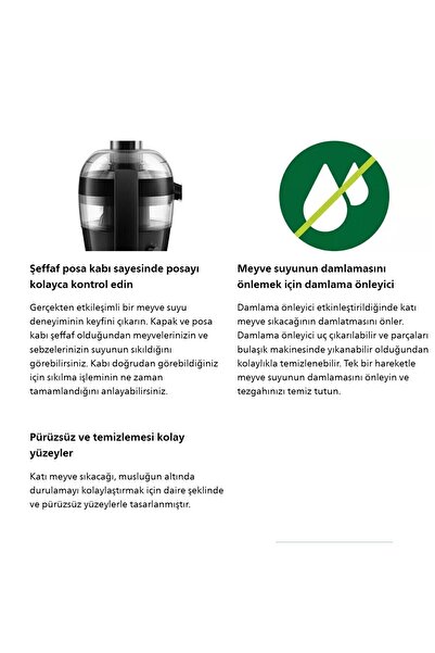 Philips Maksimum meyve suyu. Minimum zahmet-Viva Collection Katı Meyve Sıkacağı, 500W, 1,5 Lt, QuickClean