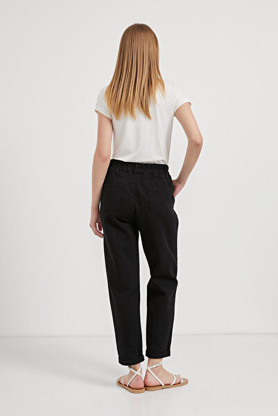 Arma Life Women's Elastic Waist Double Leg Loose Black Trousers