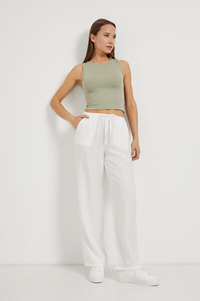 Arma Life Women's Casual Loose White Baggy Trousers with Elastic Waist