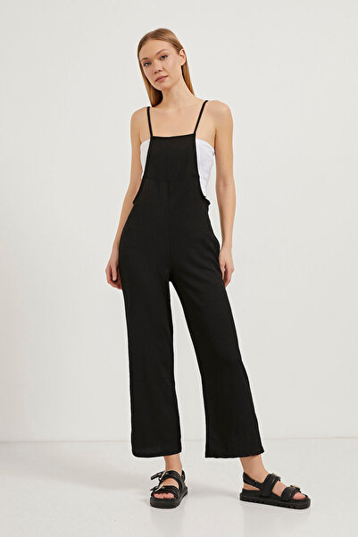 Arma Life Women's Thin Strap Basic Summer Black Gardener Jumpsuit