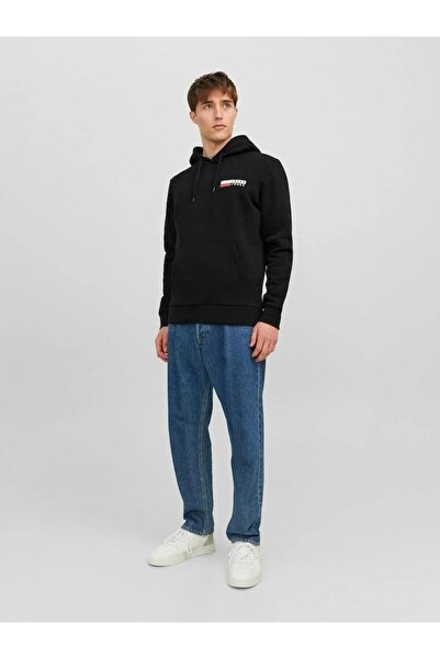 Jack & Jones Ανδρικό μπλουζάκι με κουκούλα με λογότυπο Jjecorp Play Noos 12233599-Μαύρο