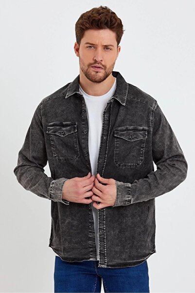 SPORTUEL Чоловіча сорочка Street One Чоловіча сорочка Jean Gömlek S202201-Antrasit