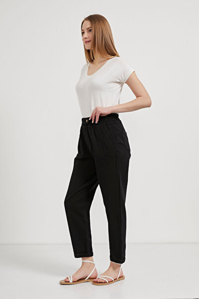 Arma Life Women's Elastic Waist Double Leg Loose Black Trousers