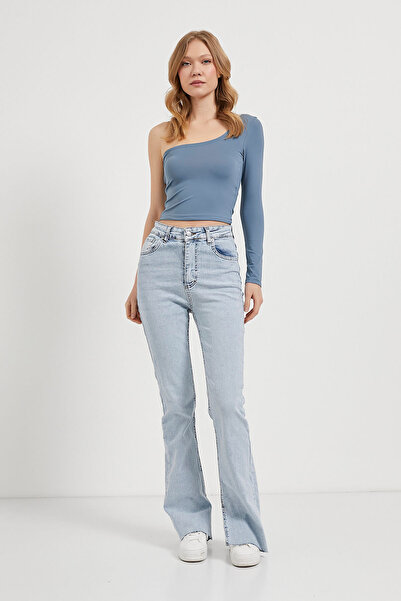 Arma Life Women's One-Sleeve Off-Shoulder Tight Basic Gray Crop Bodysuit