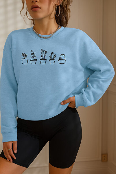 BENROMA 3-нитковий трикотаж з принтом кактуса, оверсайз, унісекс, світшот