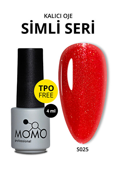 MOMO professional Kalıcı Oje S025, Simli Canlı Kırmızı, 4 ml, TPO- FREE