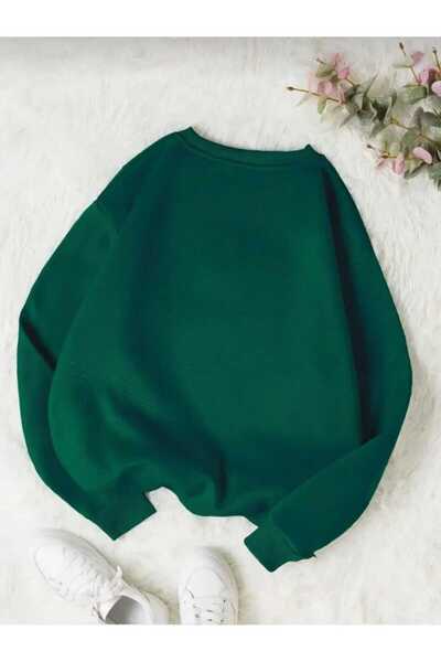 blackbonds Unisex Renkli yeşil Bisiklet Yaka Sweatshirt