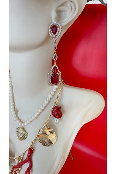 XUPING JEWELRY Kırmızı Taşlı Sallantılı Küpe