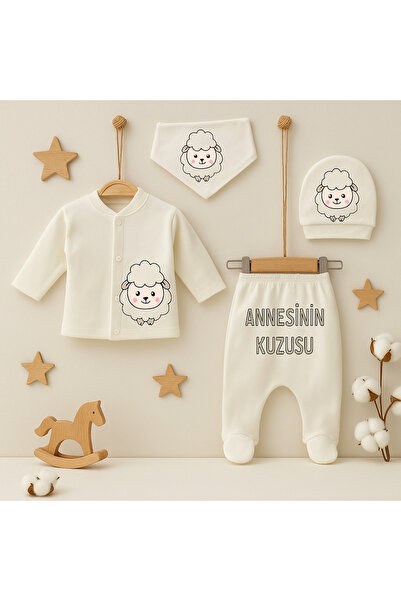 bebekpare Hastane Çıkış Seti %100 Pamuk Annesinin Kuzusu Beyaz