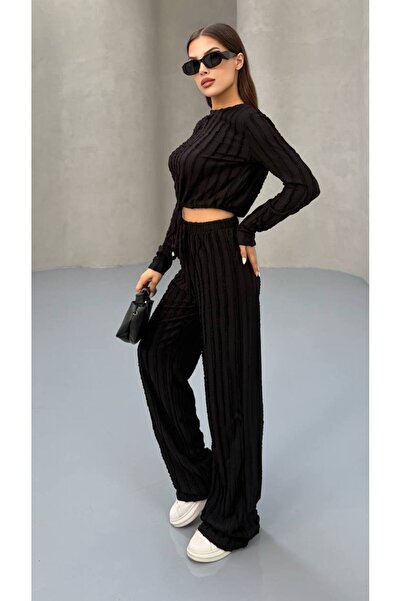 MY DEPO Women's Waist Tie Crop Pants Set