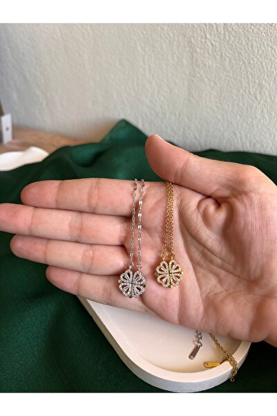 TÜRKMENOĞLU ACCESSORIES Çelik 316L Şans Yonca Kalp Kolye – Mıknatıslı Açılıp Kapanabilen Tasarım (Gold & Silver)