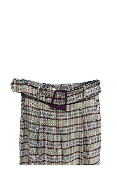 KAMEYA Mürdüm Dokulu Ekose Bol Paça Pantolon