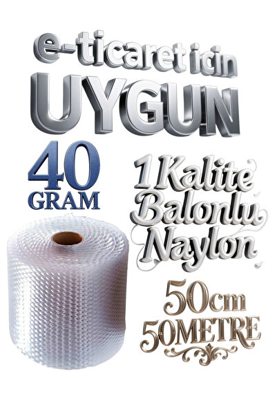 HBNC E-ticaretçilere Uygun 40 gram 50 Cm X 50 Metre Balonlu Ambalaj Naylonu P...