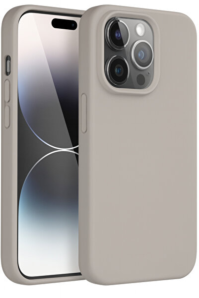 HyperAge جراب iPhone 14 Pro Max من الداخل مخملي بكاميرا مرتفعة وغطاء سيليكون باللون الرمادي الحجري