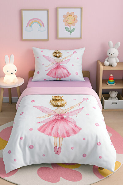 Bebişim Halı Fairy Girl Patterned Single Baby Duvet Cover Set - Ballerina Pri...