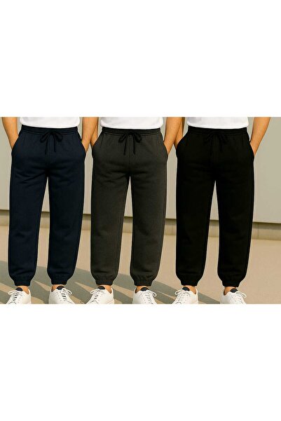 TREND ALİSSE 3 lü siyahh lacivertt antrasitt Standart Fit Normal Kesim 2 Iplik Cepli Rahat Jogger Eşofman Altı
