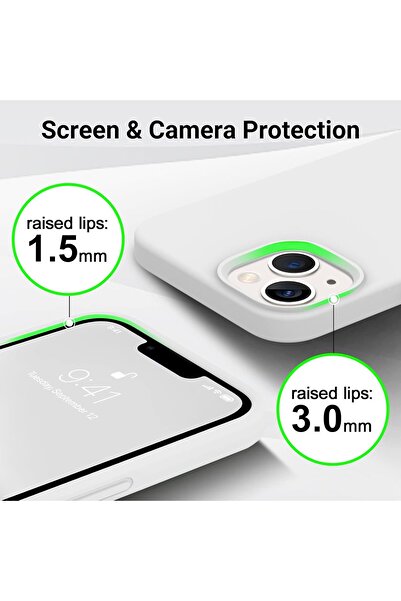 HyperAge iPhone 13 / 14 Case Inside Velvet Camera Raised Launch Silicone Cover White