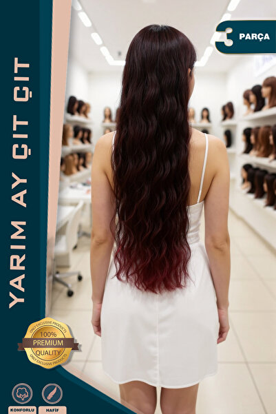 KONAK PERUK Fibră sintetică Semilună - 2 Capse laterale Culoare roșiatic închis