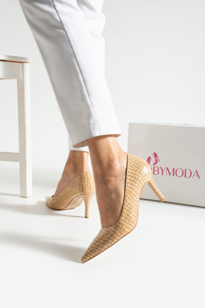 Bymoda Nou sezon Stiletto Nut (bej) Croc Pattern Toc Pantofi Înălțimea tocului 7 CM