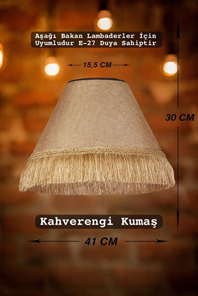 VENON Kahverengi Kumaş AYDINLATMA LAMBADER ŞAPKASI KAHVERENGİ PÜSKÜLLÜ