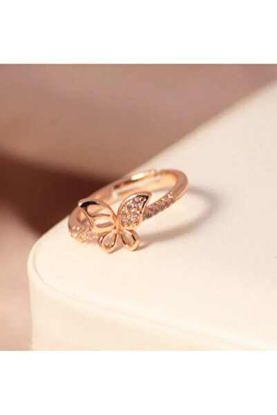 Siset Gümüş 925 Ayar Gold Rose Kaplama Zirkon Taşlı Kelebek Model Gümüş Yüzük