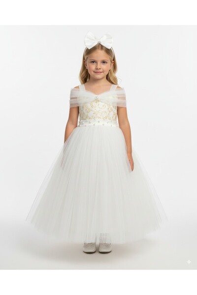 BerrinceTasarım Pearl Lace Strap Detail Girl's Evening Dress