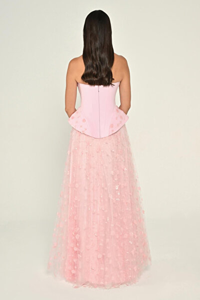 ALFABETA KADIN ABİYE STRAPLEZ ETEĞİ PAYETLİ TÜL ŞIK UZUN ELBİSE