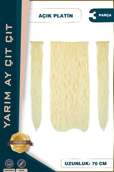 KONAK PERUK Fiber Sentetik Kabarık Dalgalı Yarım Ay + 2 Yan Çıt Çıt - Açık Platin