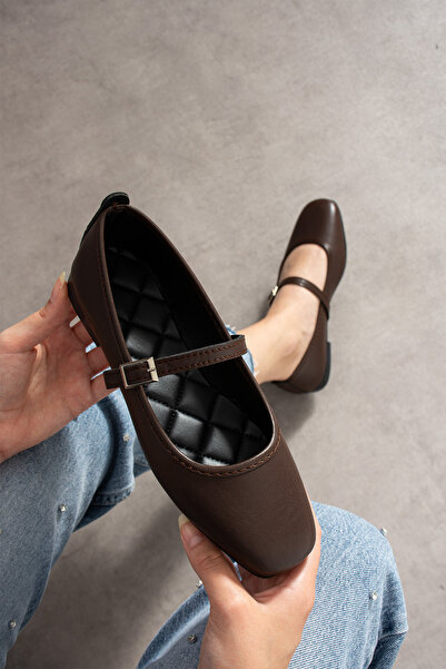 BirEylül Shoes Lenora Acı Kahve Kadın Babet Ayakkabı