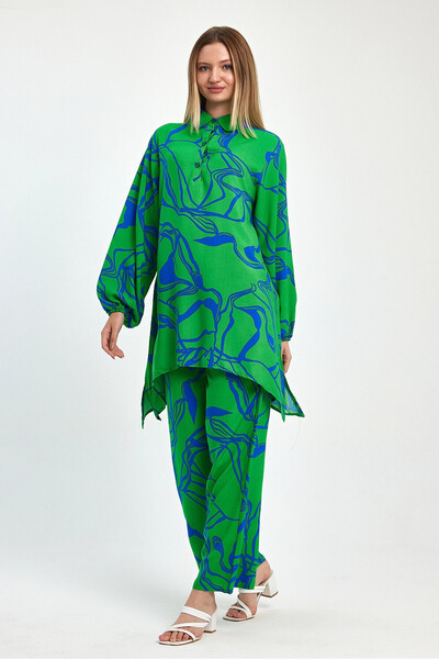 bacc Maxi Size Green Printed Tunic and Trousers Woven Viscon Bottom Top Set Bcvl-251055