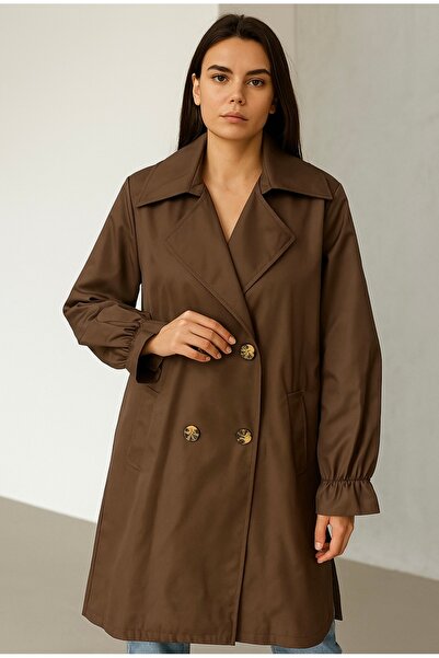 BLESSİNGTR Women's Trench Coat Unlined with Belt Pockets Buttoned Seasonal