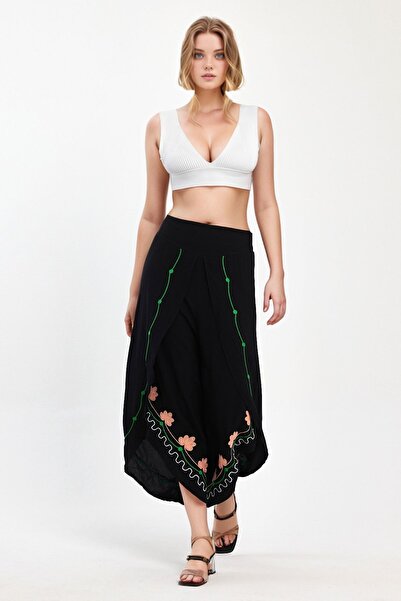 bacc Kadın Maxi Boy Siyah Nakış Işlemeli Viscon Dokuma Şalvar Pantolon Bcvl-2...