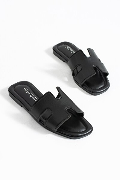 MUFUMA شباشب نسائية فاخرة باللون الأسود