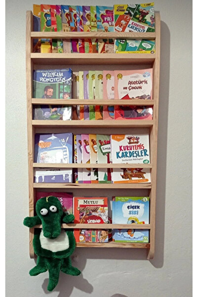Industrial Living Çocuk Odası Duvar Kitaplığı–3Katlı Ceviz Renkli MDF Dekoratif Duvara Monte Kitaplık
