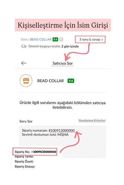 BEAD COLLAR Özel Tasarım Renkli İsimli Kedi Köpek Tasma Kolye