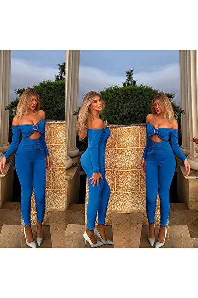 hipnoz butik Salopetă cu mânecă lungă cu detaliu accesoriu de piatră pentru femei (vizual original)