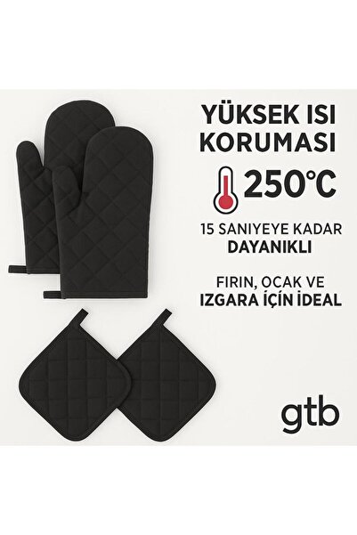 GTB BUTİK قفازات وحامل فرن مقاومان للحريق والحرارة (2 قفازات، 2 حامل) للاستخدام العام