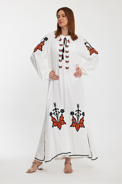 bacc White Embroidered Long Women's Dress - Woven, Bcvl-241026
