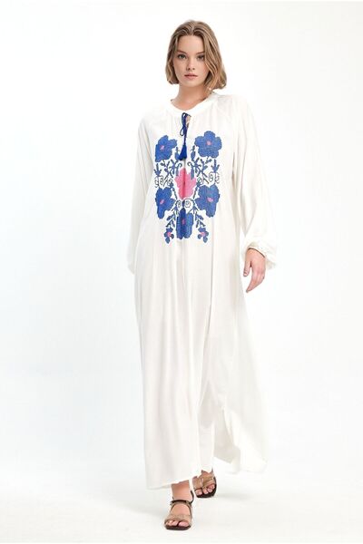 bacc White Embroidered Long Judge Collar Women's Dress - Bcvl-241036