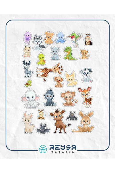 Reysa Tasarım مجموعة ملصقات حيوانات لطيفة مكونة من 8 قطع مكونة من 25 قطعة لله...