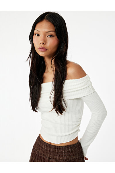 Koton Viscose Blended Camisole Off-The-Shoulder Slim Fit Long Sleeve T-Shirt