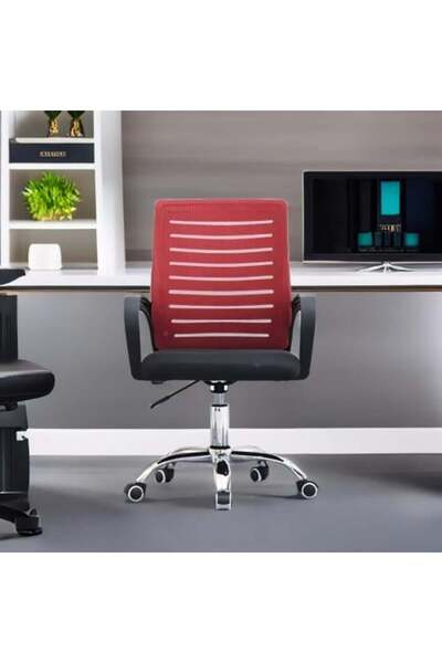Family Ship Rotating Office Chair, Comfortable with Adjustable Height, Red and Black
