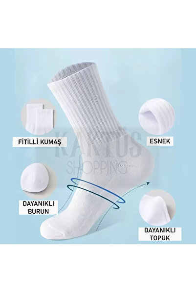 YASYAS 6 Çift Beyaz Pamuklu Tenis Kolej Çorap-Yetişkin ve Çocuk