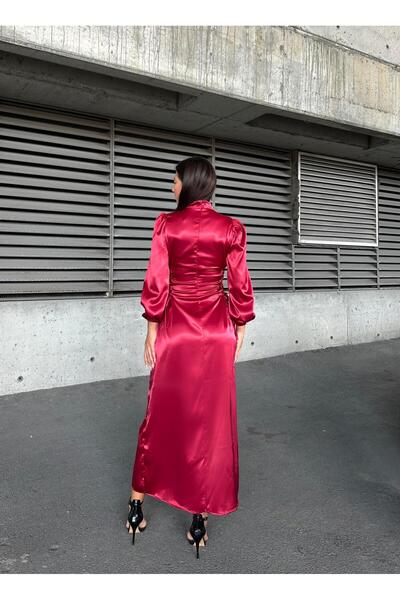 Genel Markalar Yandan Ip Bağlamalı Saten Abiye Kırmızı 583272