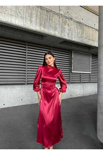 Genel Markalar Yandan Ip Bağlamalı Saten Abiye Kırmızı 583272