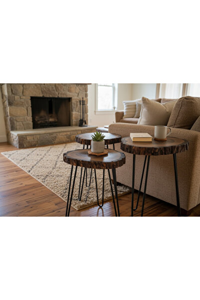 hwcfurniture Doğal Kenar Ceviz Kütük Sehpa – El Yapımı Rustik Ahşap Yan Sehpa