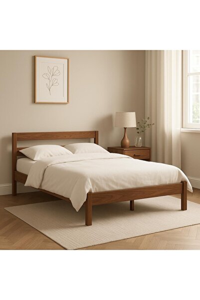 pinoxi Masif Ahşap Karyola 200cm X 200cm Doğal Ahşap CEVİZ RENK