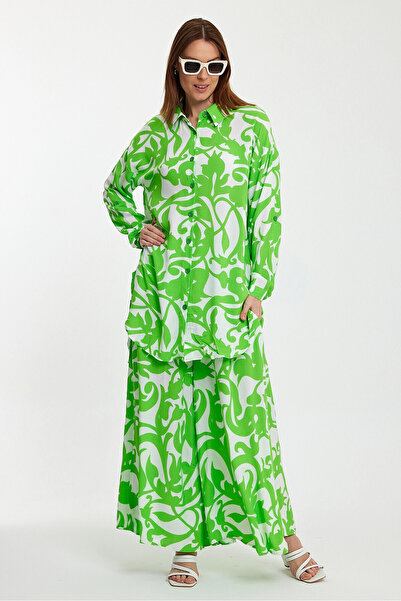 bacc Green Floral Patterned Women's Shirt and Pants Set - Bcvl-248223