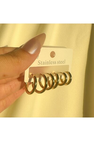 LEILEQ Çoklu Gold Halka Küpe(6'lı)